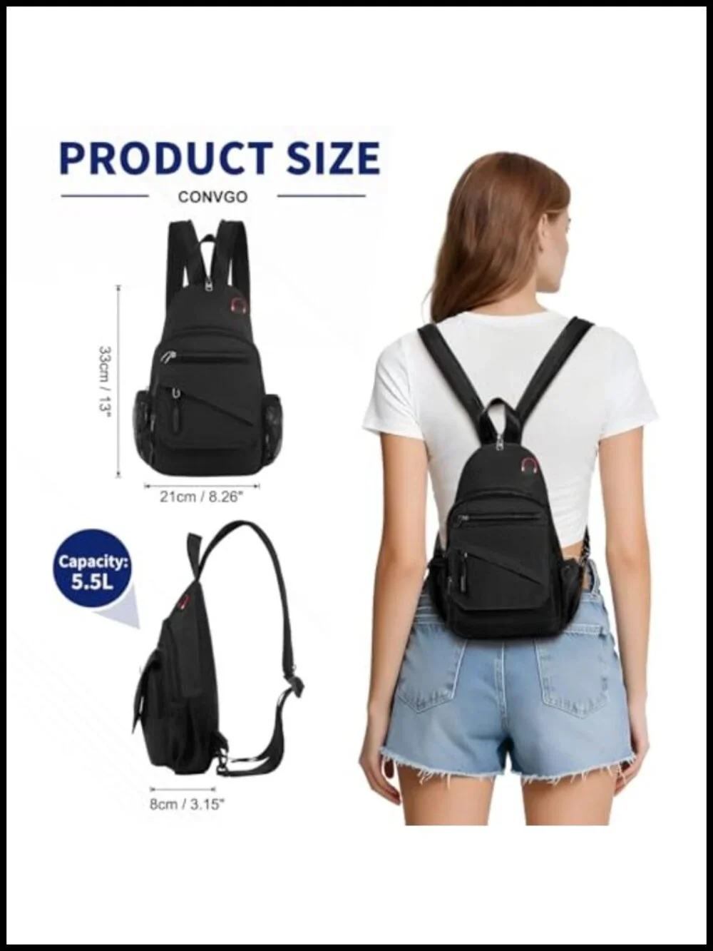 Convertible Sling Bag 3-in-1 Anti-Theft Crossbody Backpack Travel Daypack